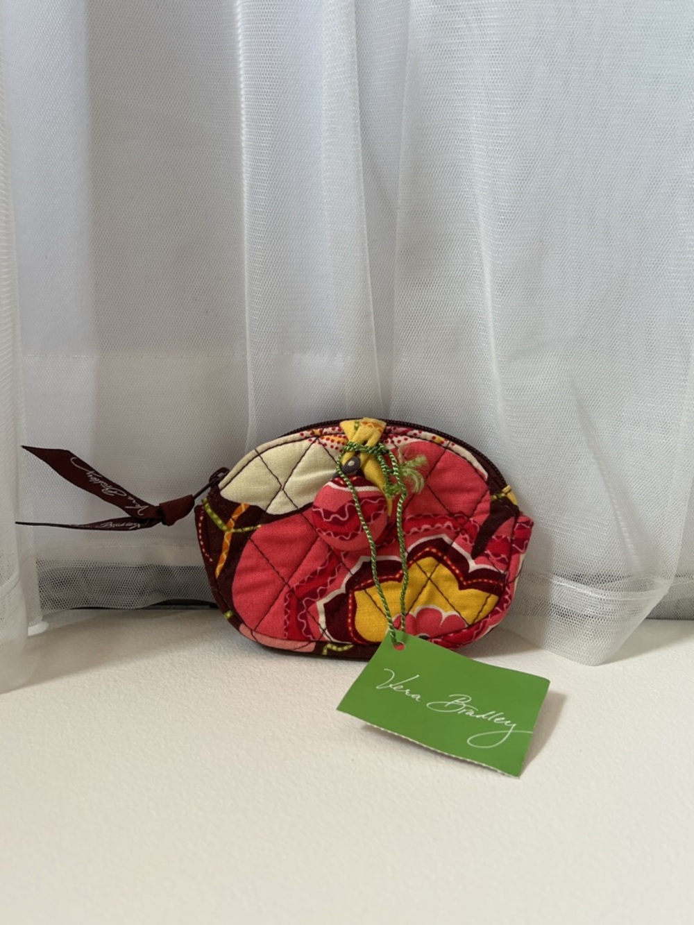 NWT Vera Bradley Buttercup Button Red / Pink / Brown Quilted Coin Pouch
